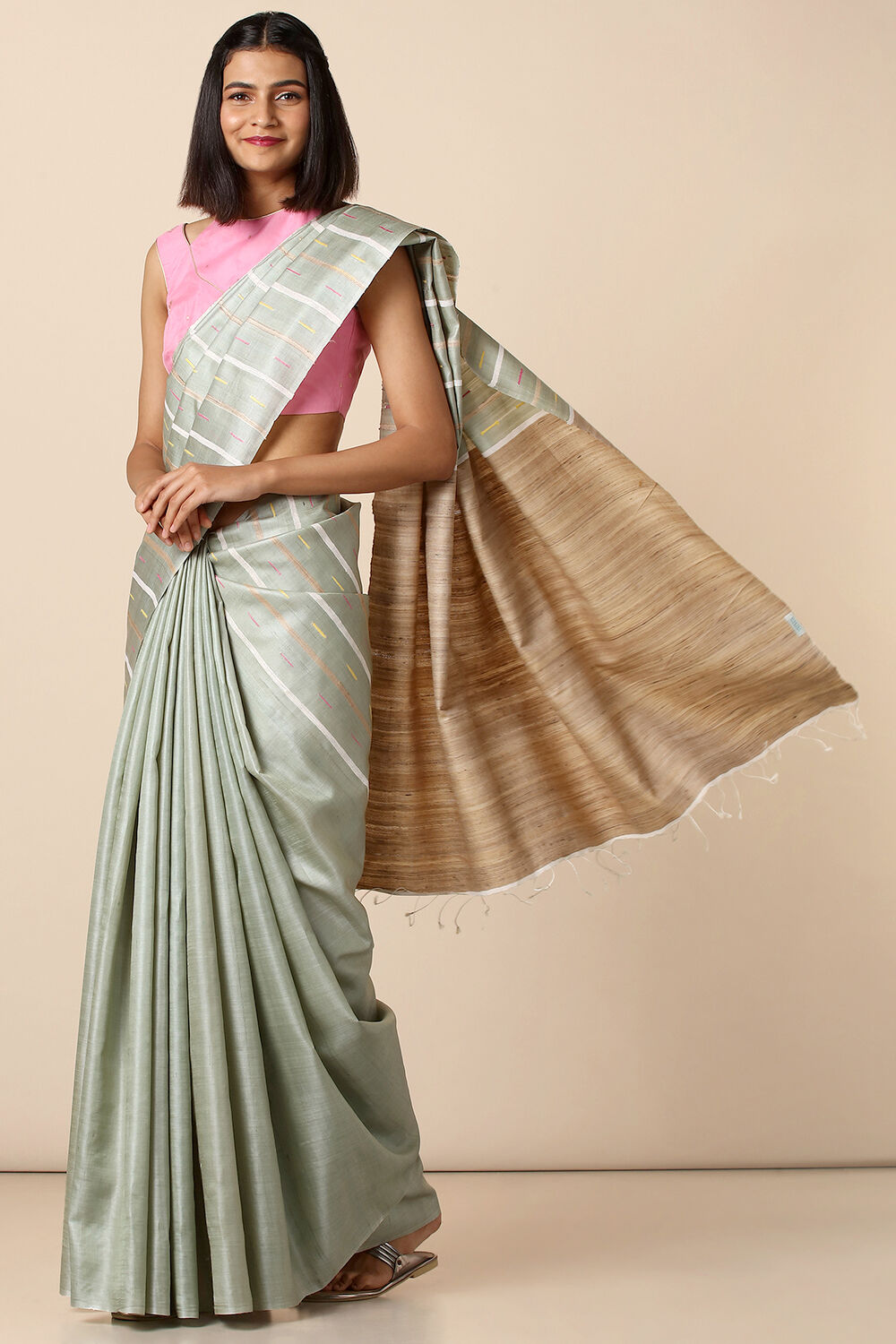 Green Pure Tussar Silk Woven Saree image number null