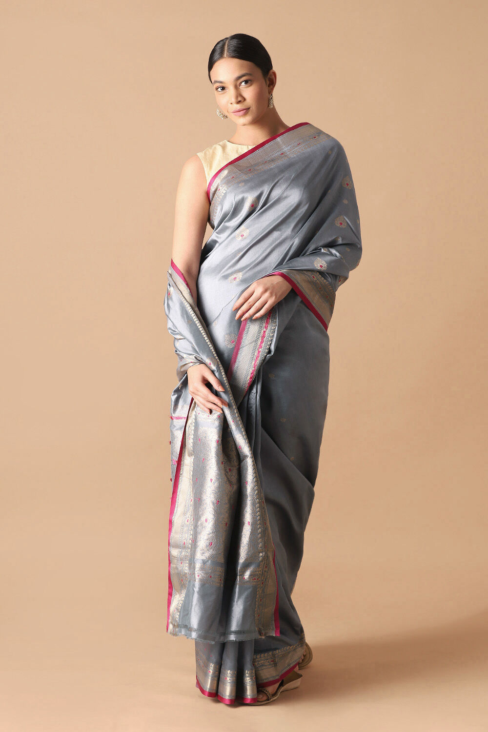 Grey Pure Silk Banarasi Saree image number null