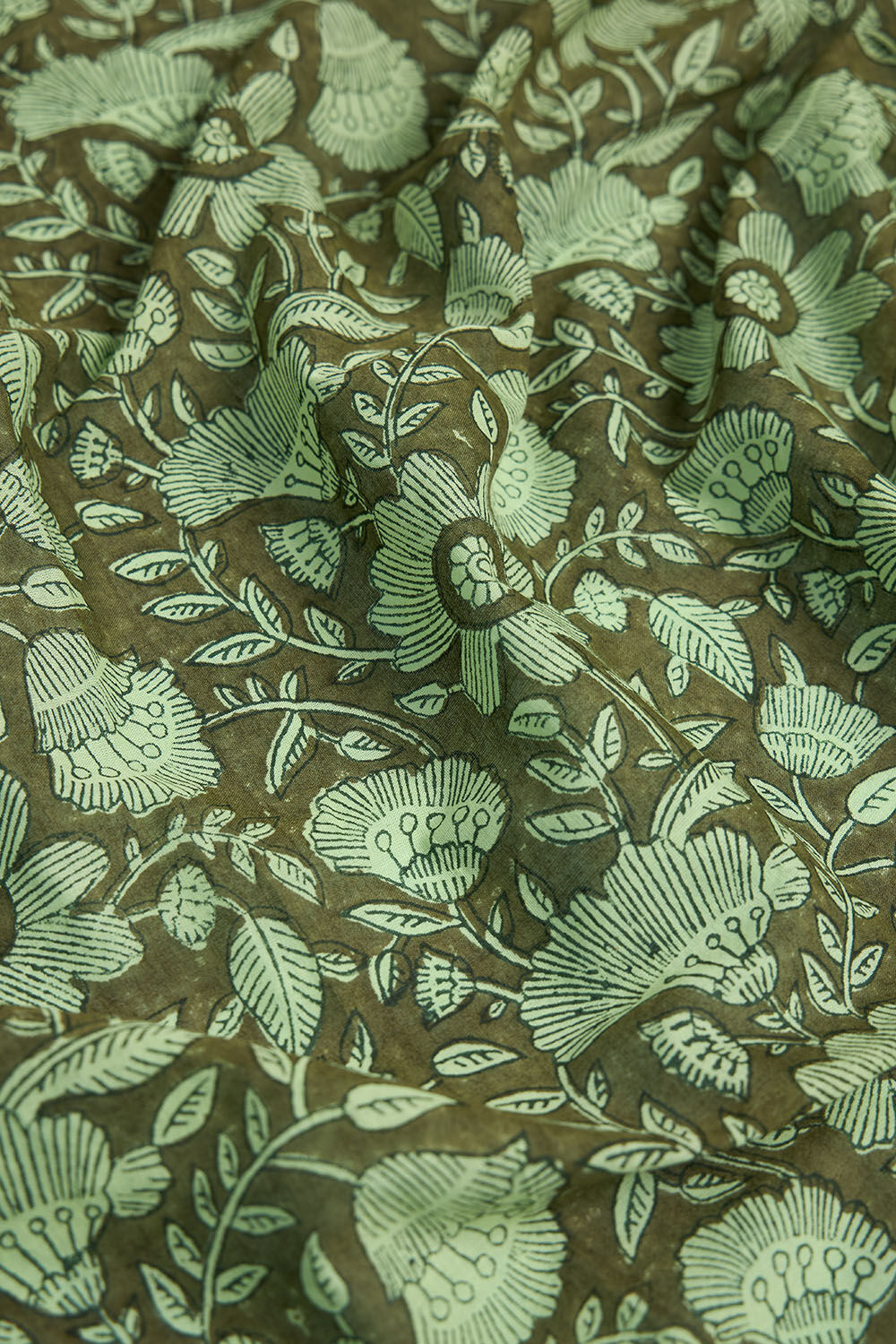 Light Green Pure Cotton Mulmul Block Printed Bengal Saree image number null