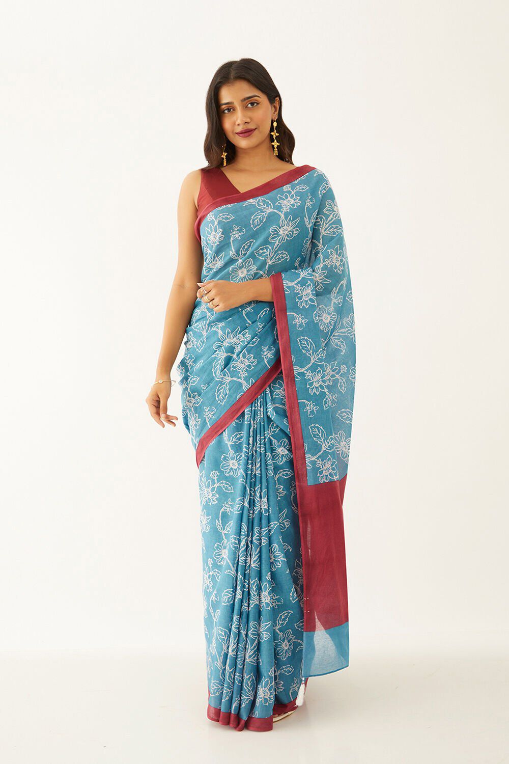 Brown Pure Cotton Mulmul Printed Bengali Saree image number null