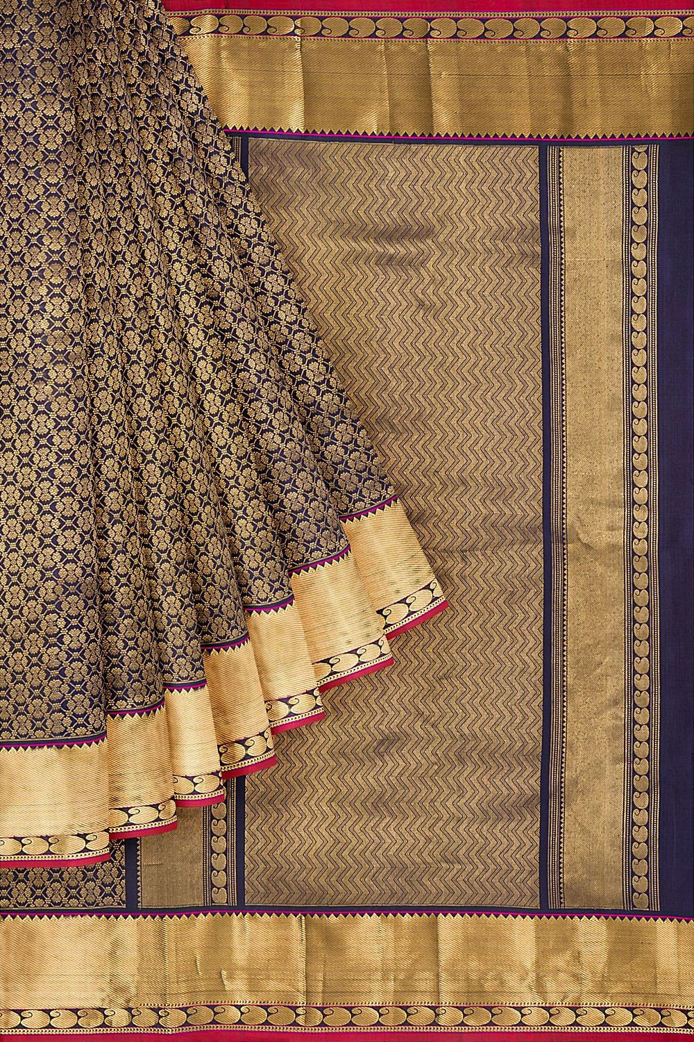 Dark Blue Pure Silk Kanjivaram Saree image number null