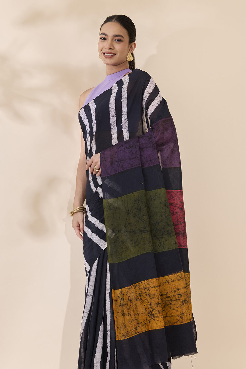Black Ujjain Pure Cotton Batik Saree image number null