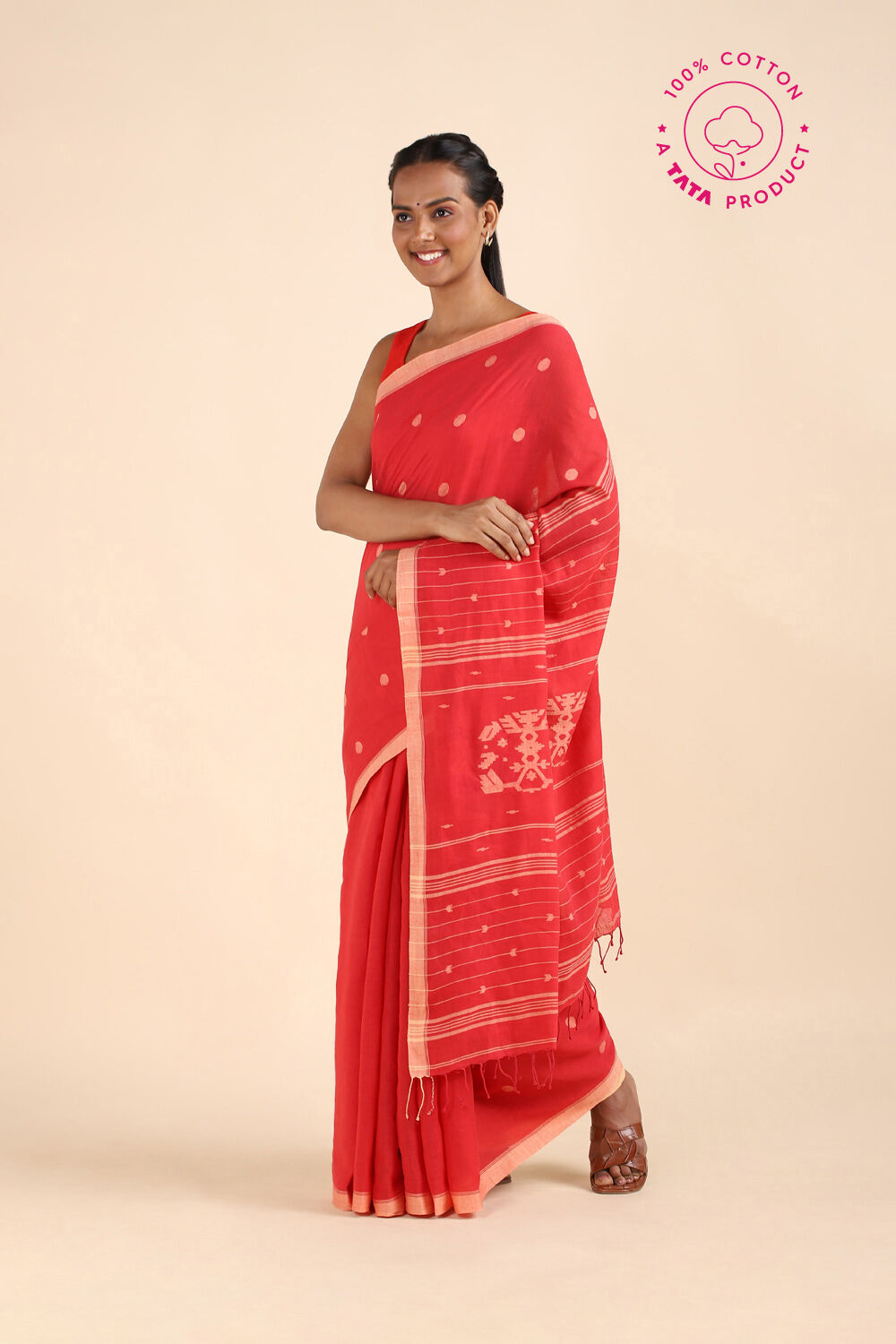Red Pure Cotton Jamdani Saree image number null