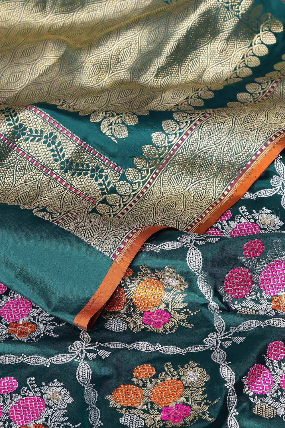 Dark Green Pure Silk Banarasi Saree image number null