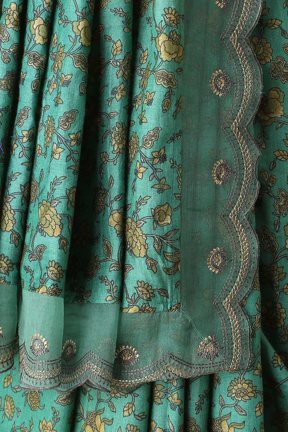 Dark Green Pure Tussar Silk Printed Saree image number null