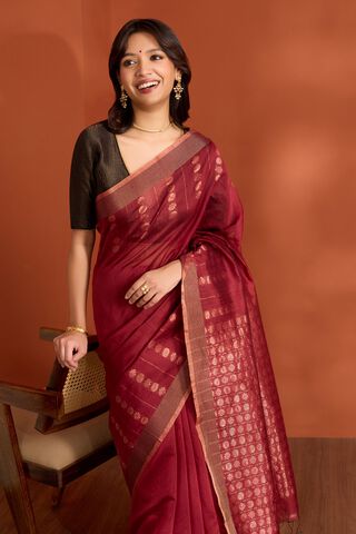 Red Pure Silk Cotton Bengal Woven Saree image number