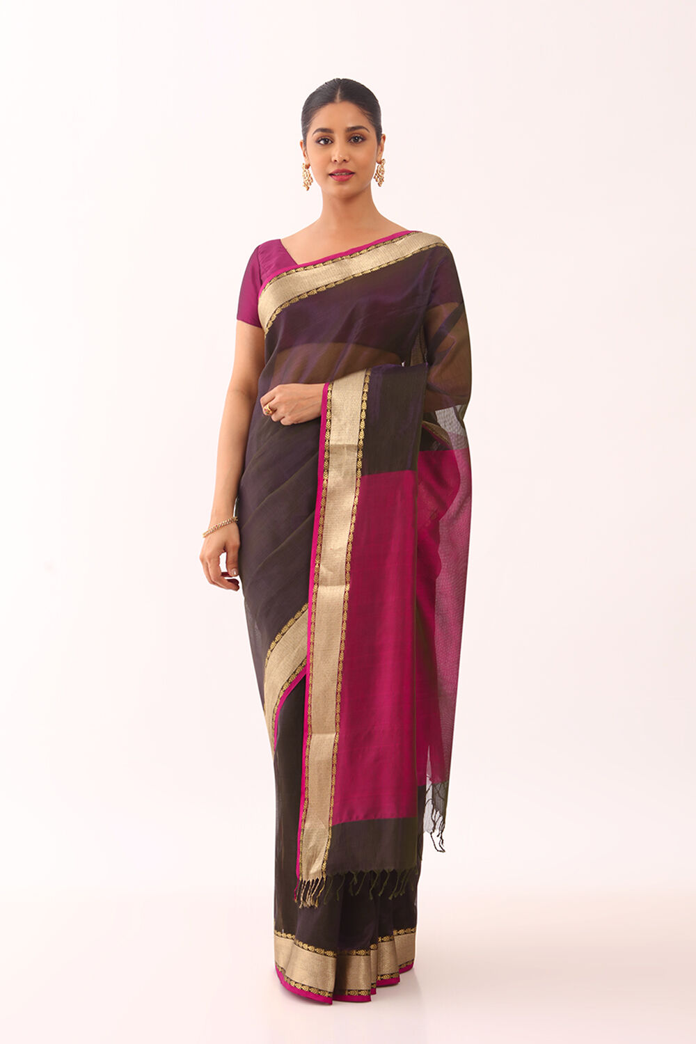 Purple Pure Cotton Tissue Maheswari Saree image number null