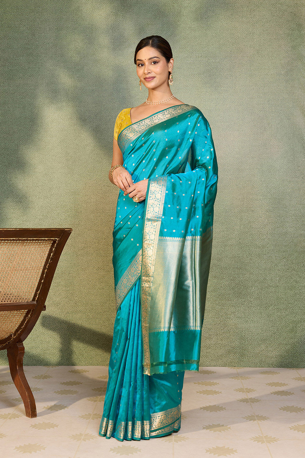 Blue Silk Viscose Cutwork Banaras  Saree image number null
