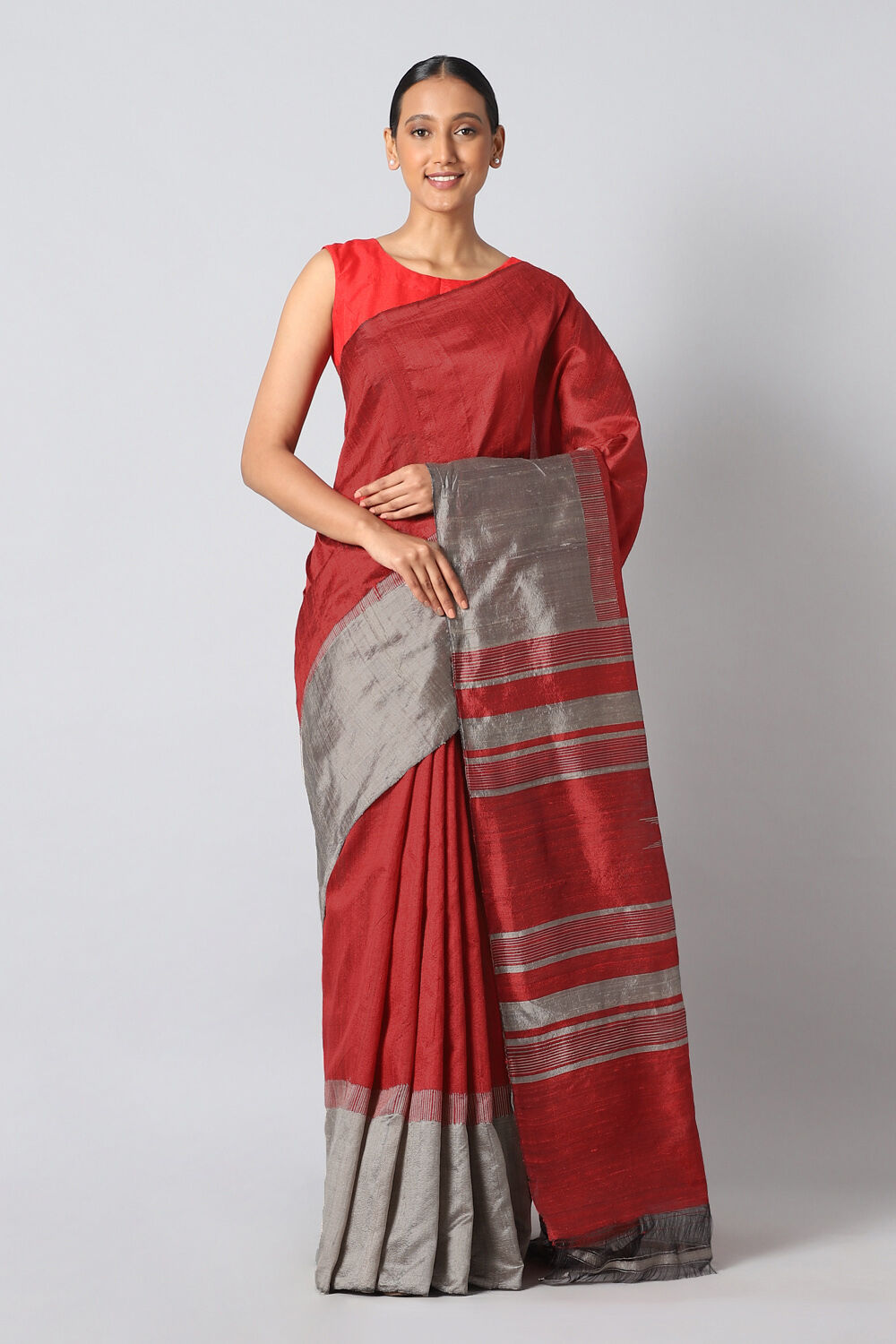 Red Pure Silk Woven Saree image number null