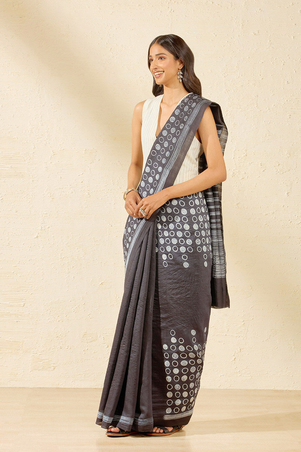Black Rajasthan Muga Tie & Dye Shibori Saree image number null
