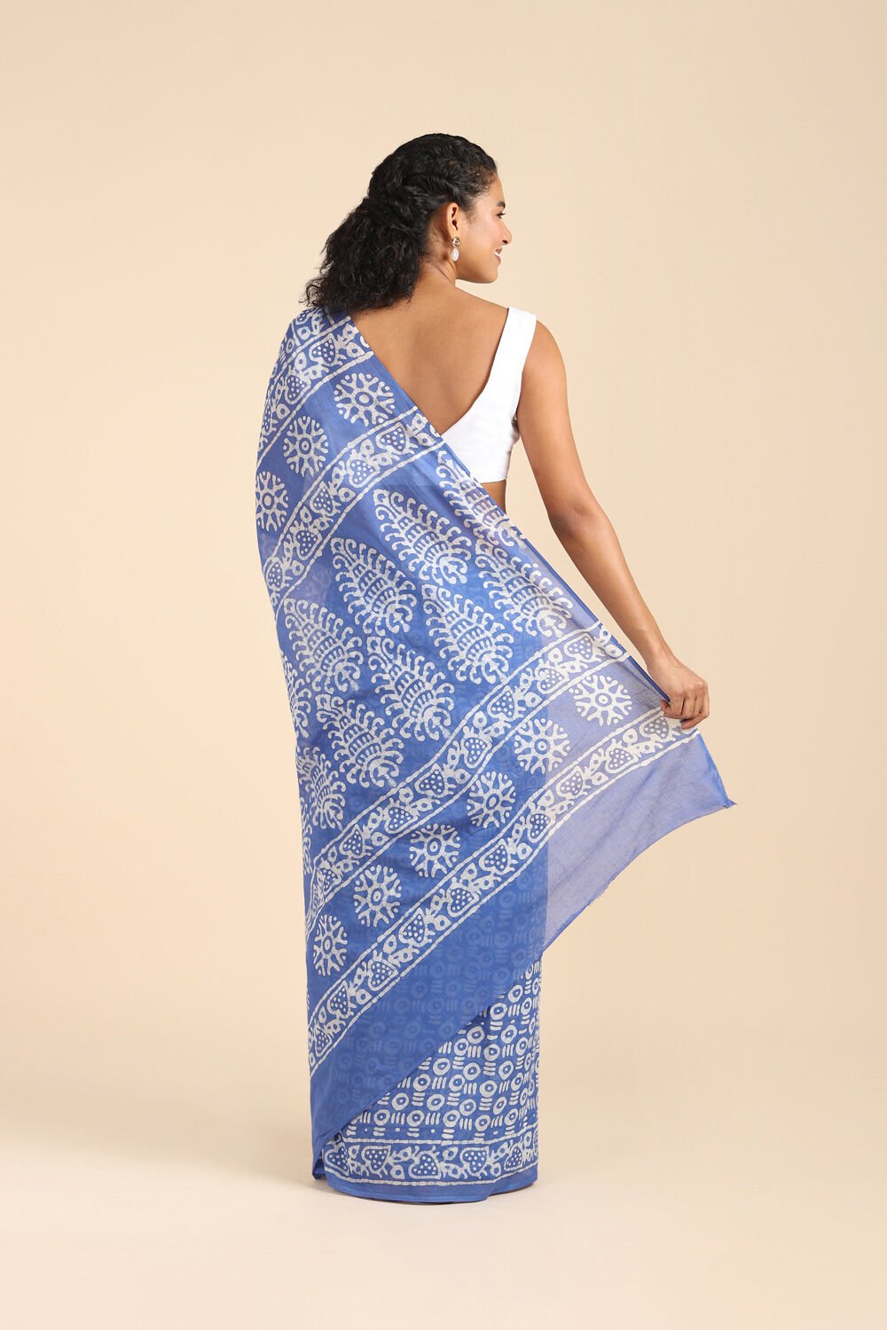 Light Pure Blue Cotton Batik Saree image number null