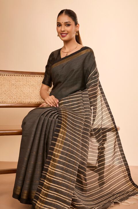 Grey Bhagalpur Woven Silk Viscose Saree