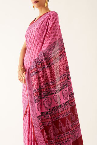 Pink Pure Cotton Bagh Printed Saree thumbnail image number null