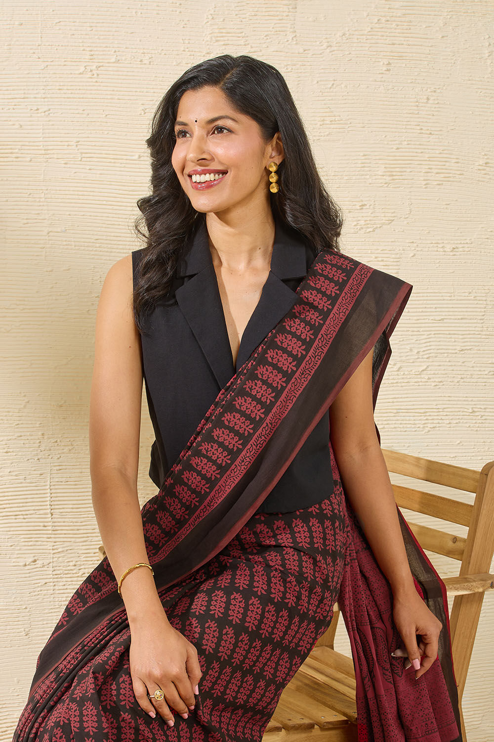 Red Bagh Block Printed Pure Cotton Saree image number null