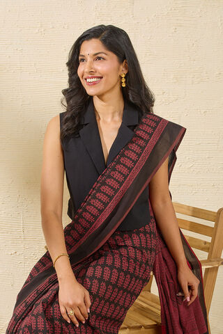Red Bagh Block Printed Pure Cotton Saree thumbnail image number null