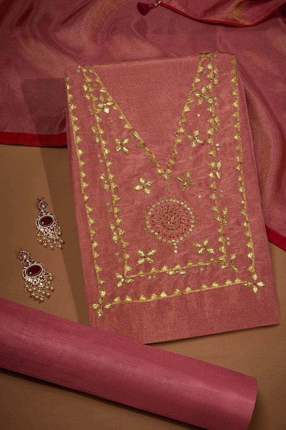 Light Pink Viscose Tissue Embroidered Unstitched Suit Set image number null