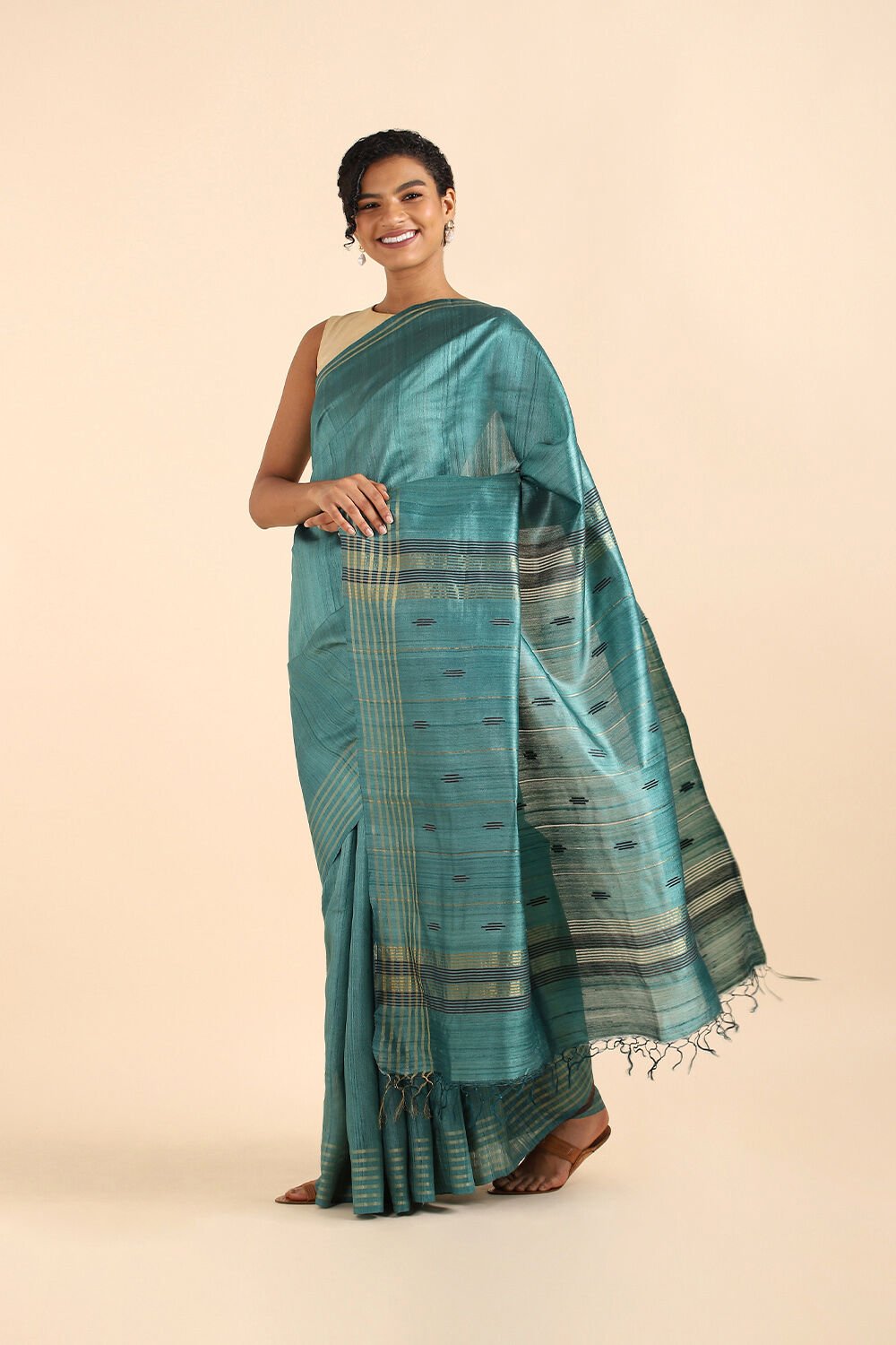 Light Green Pure Tussar Silk Bhagalpuri Saree image number null