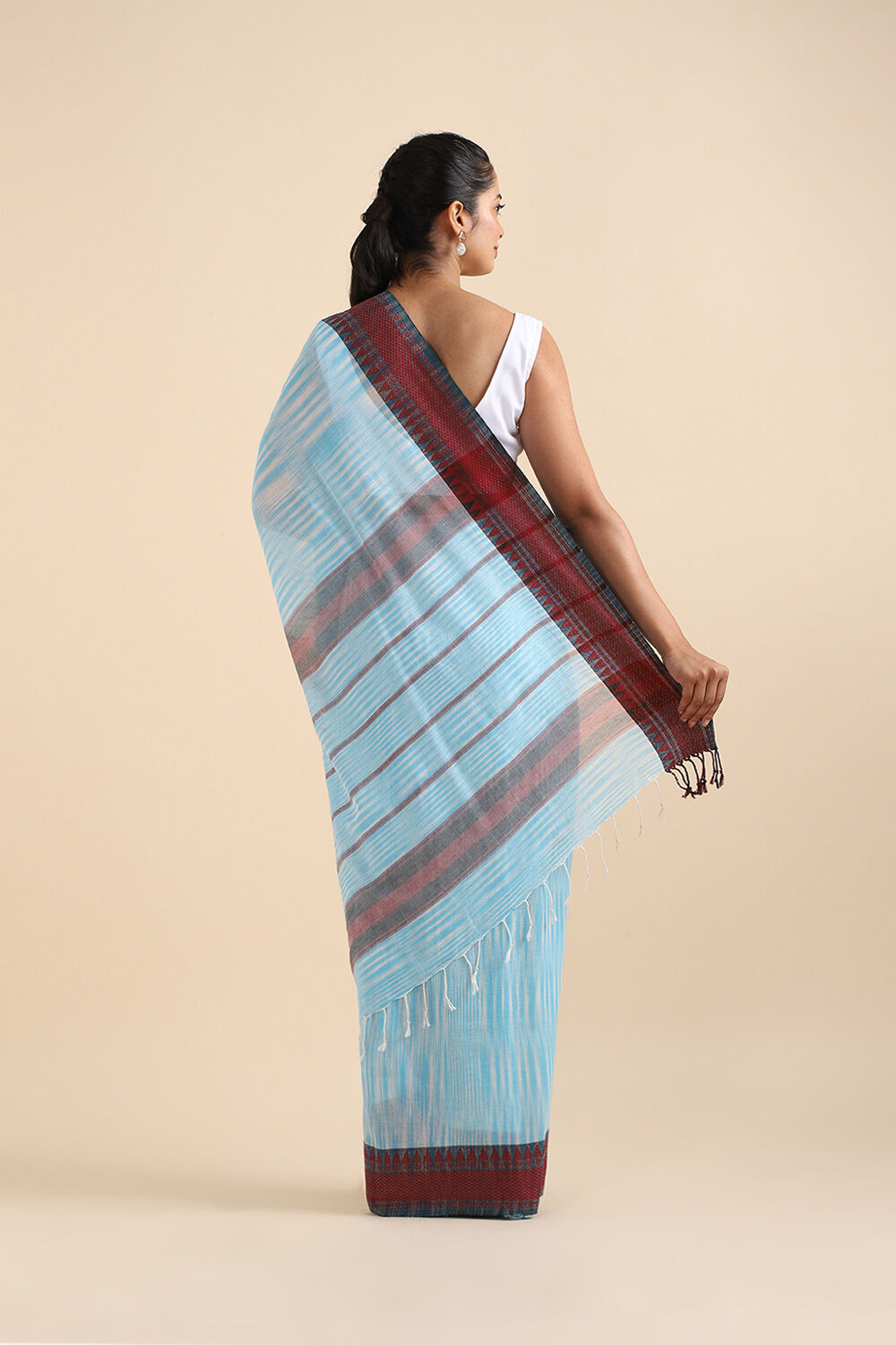 Light Blue Pure Cotton Bengal Saree image number null