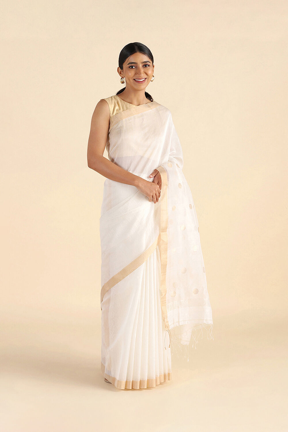 Off White Bengal Pure Silk Cotton Saree image number null