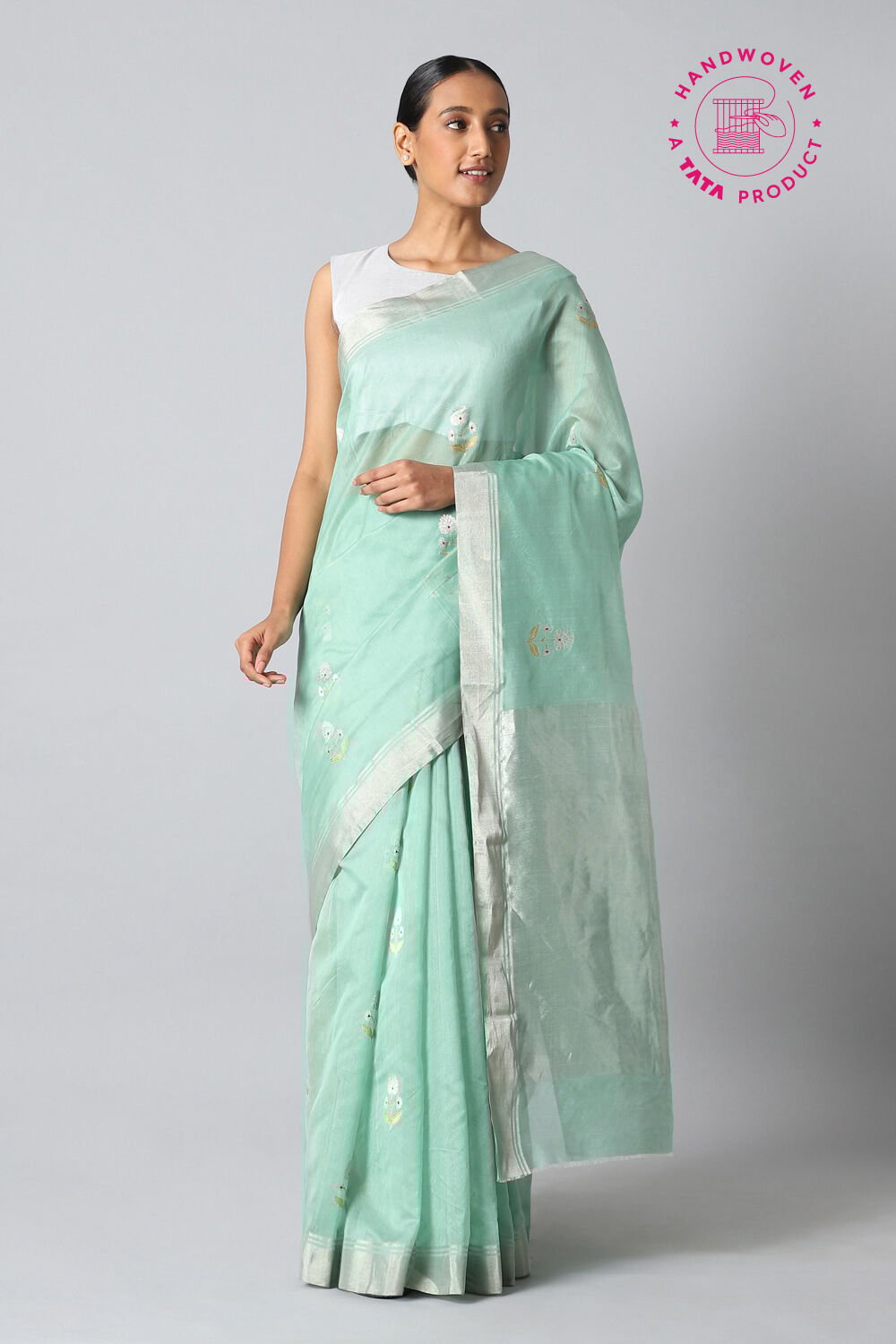 Light Blue Pure Silk Cotton Chanderi Saree image number null