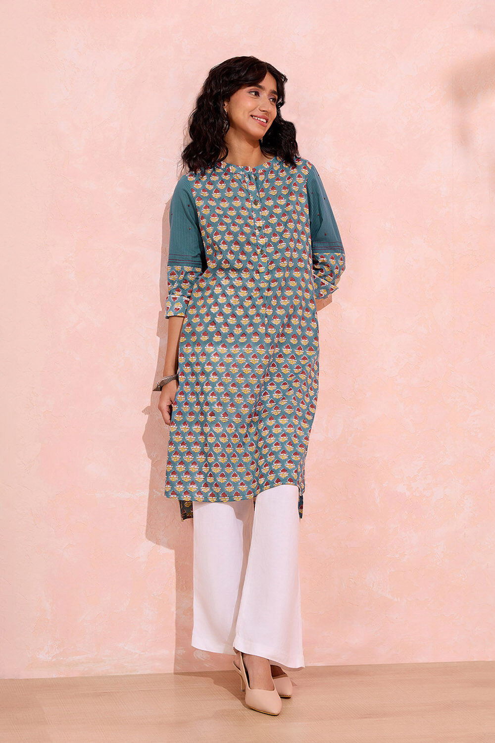 Blue Pure Cotton Printed Sanganeri Kurta image number null