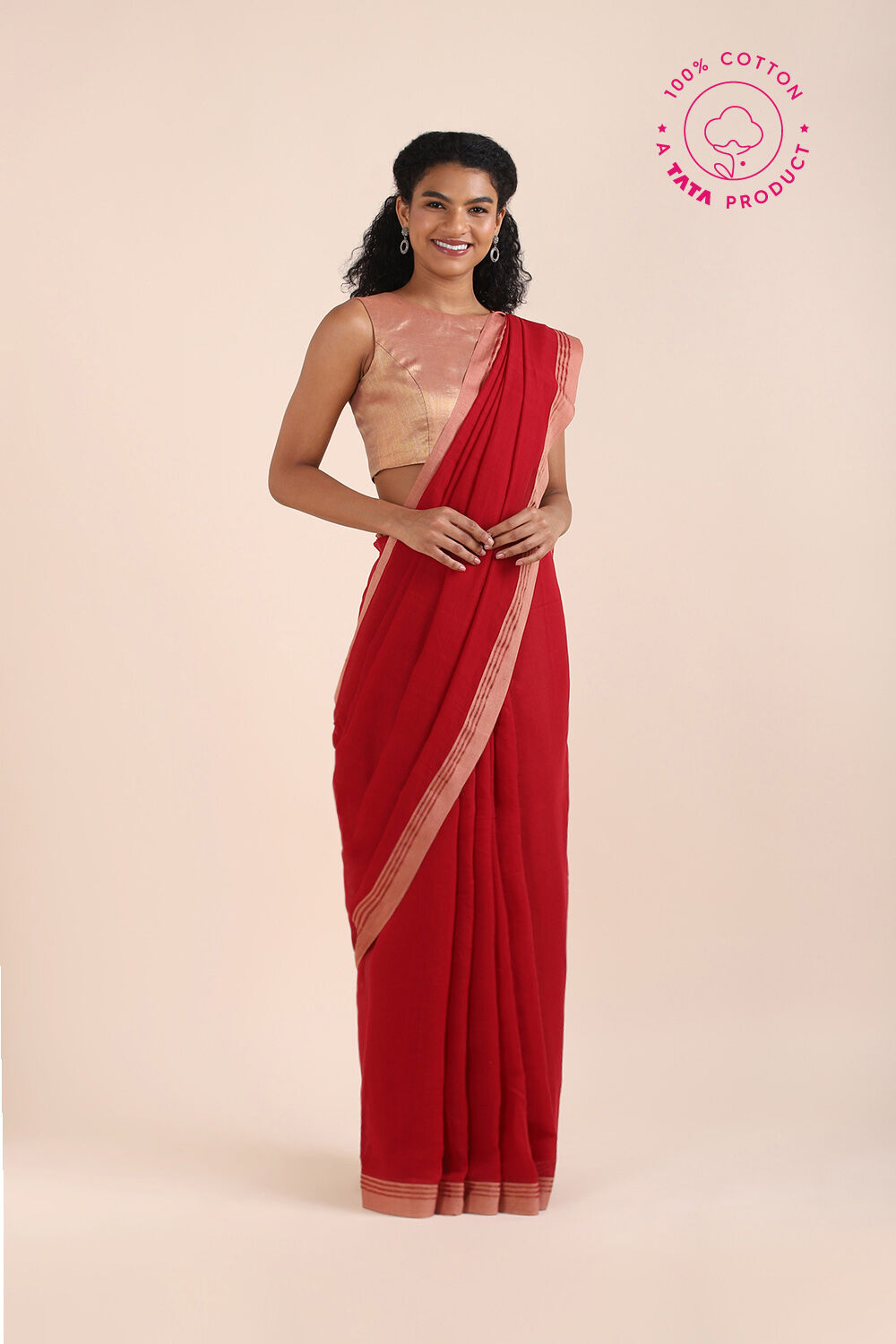 Red Pure Cotton Bengal Saree image number null