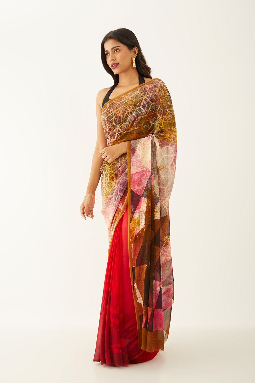 Red Viscose Georgette Digital Print Saree image number null