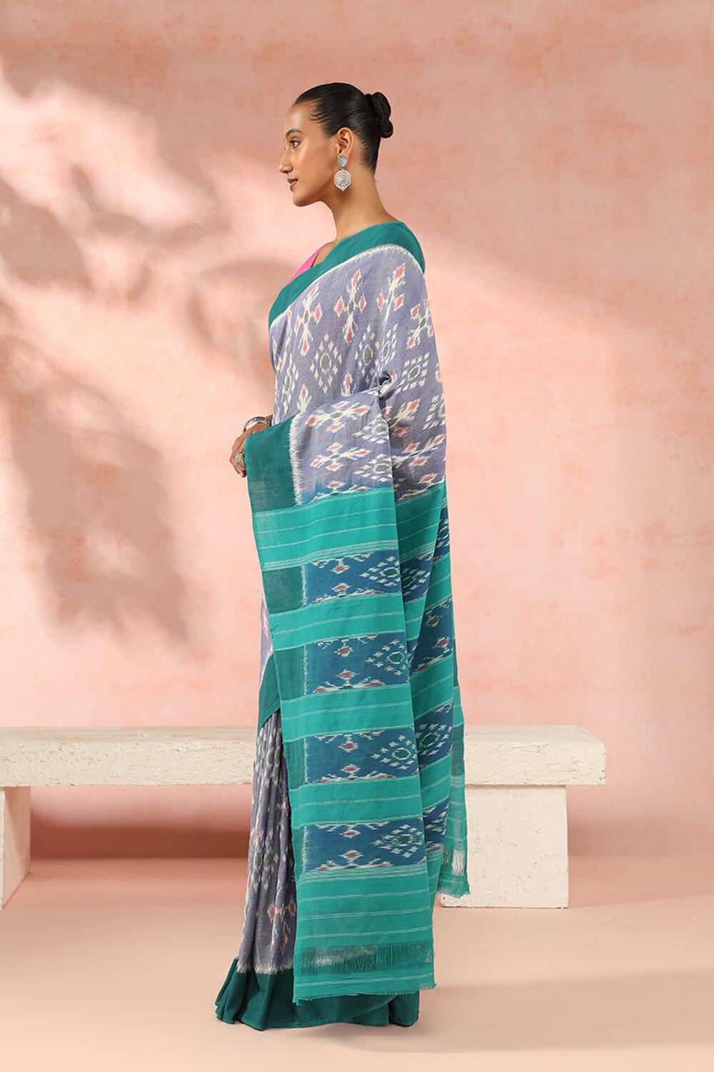 Purple Pure Cotton Pochampalli Ikat Saree image number null