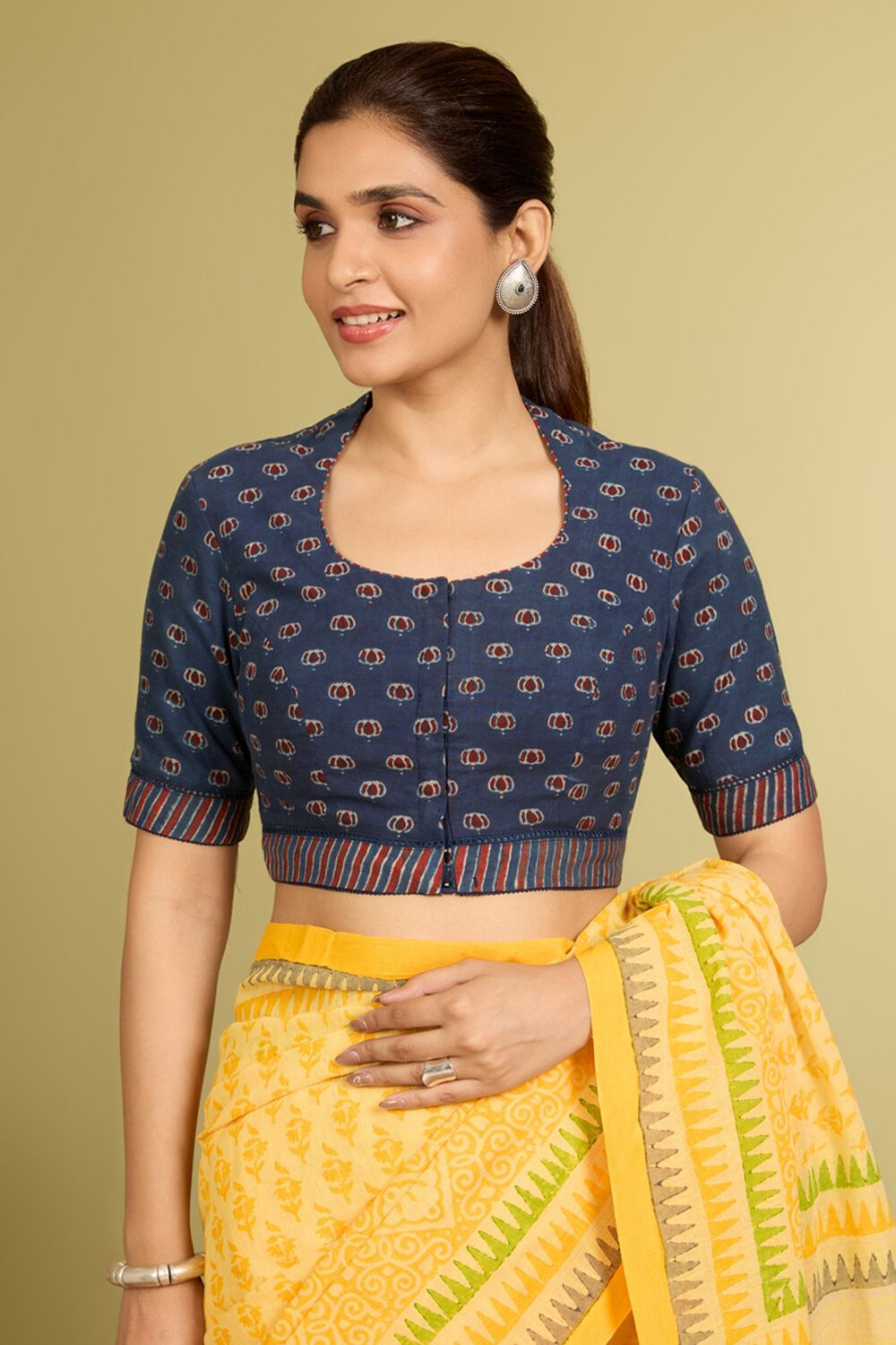 Blue Pure Cotton Ajrakh Blouse image number null