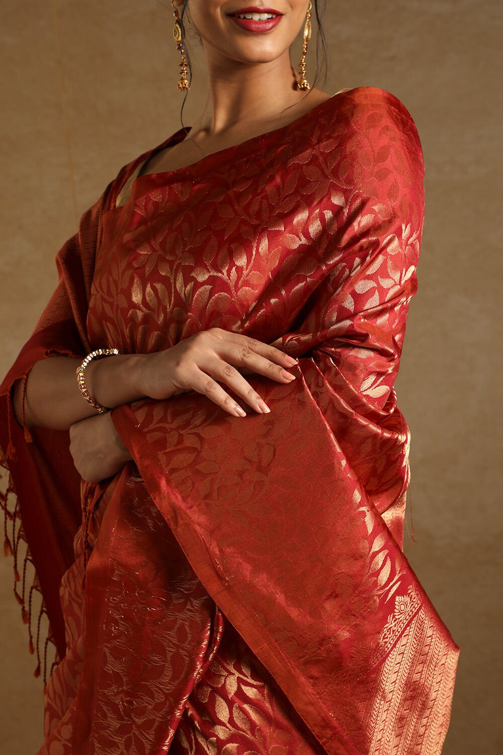 Dark Orange South Pure Silk Woven Saree image number null