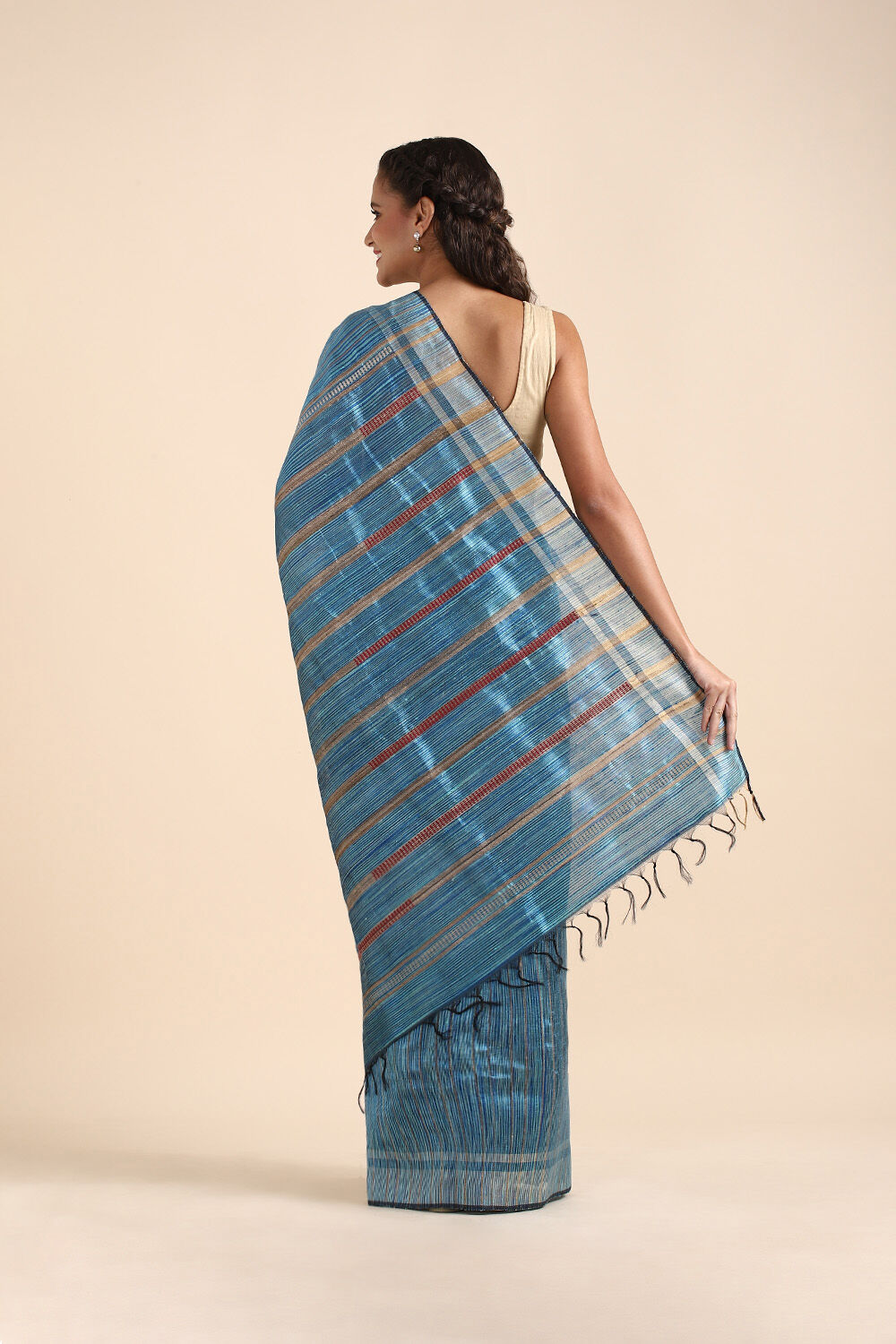 Blue Pure Tussar Silk Tie and Dye Saree image number null