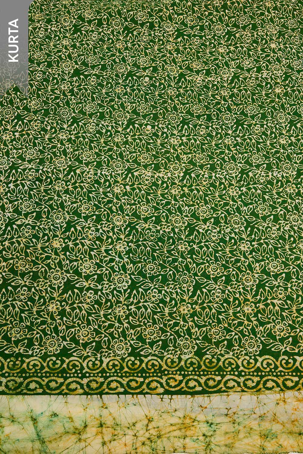Dark Green Batik Pure Cotton Unstitched Suit Set image number null