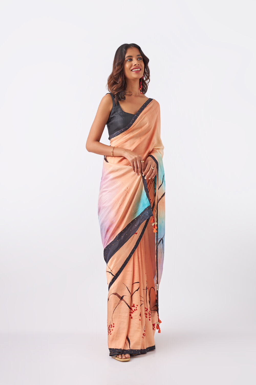 Light Orange Pure Silk Hand Painted Saree image number null