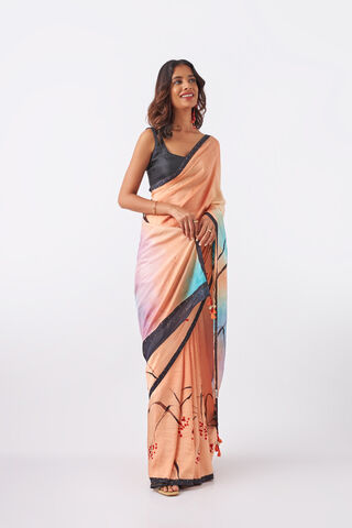 Light Orange Pure Silk Hand Painted Saree thumbnail image number null