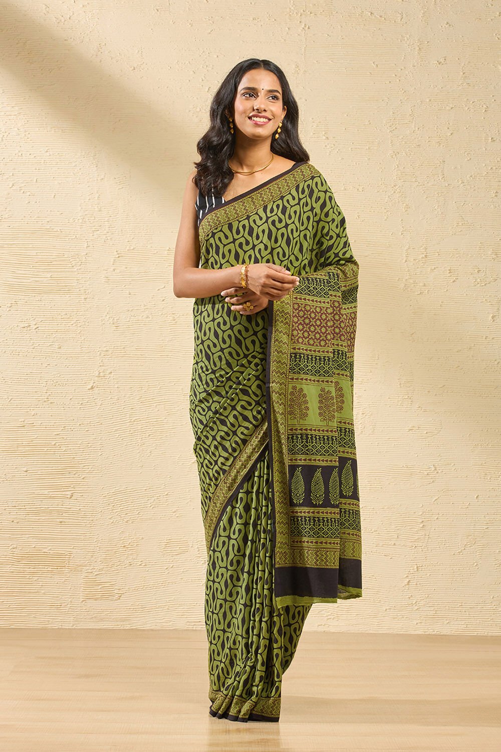 Light Green Bagh Block Printed Pure Cotton Saree image number null