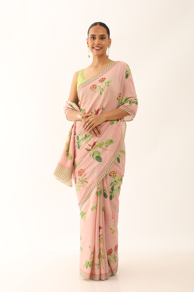 Light Pink Bhagalpur Pure Tussar Cotton Screen Printed Saree