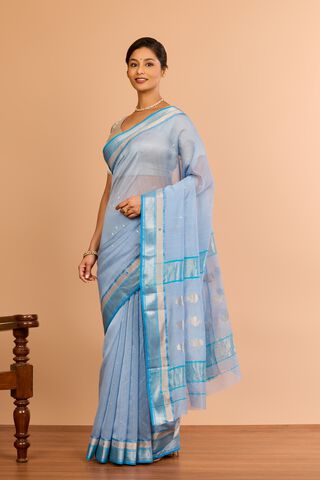 Light Blue Silk Cotton Chanderi Woven Saree thumbnail image number null