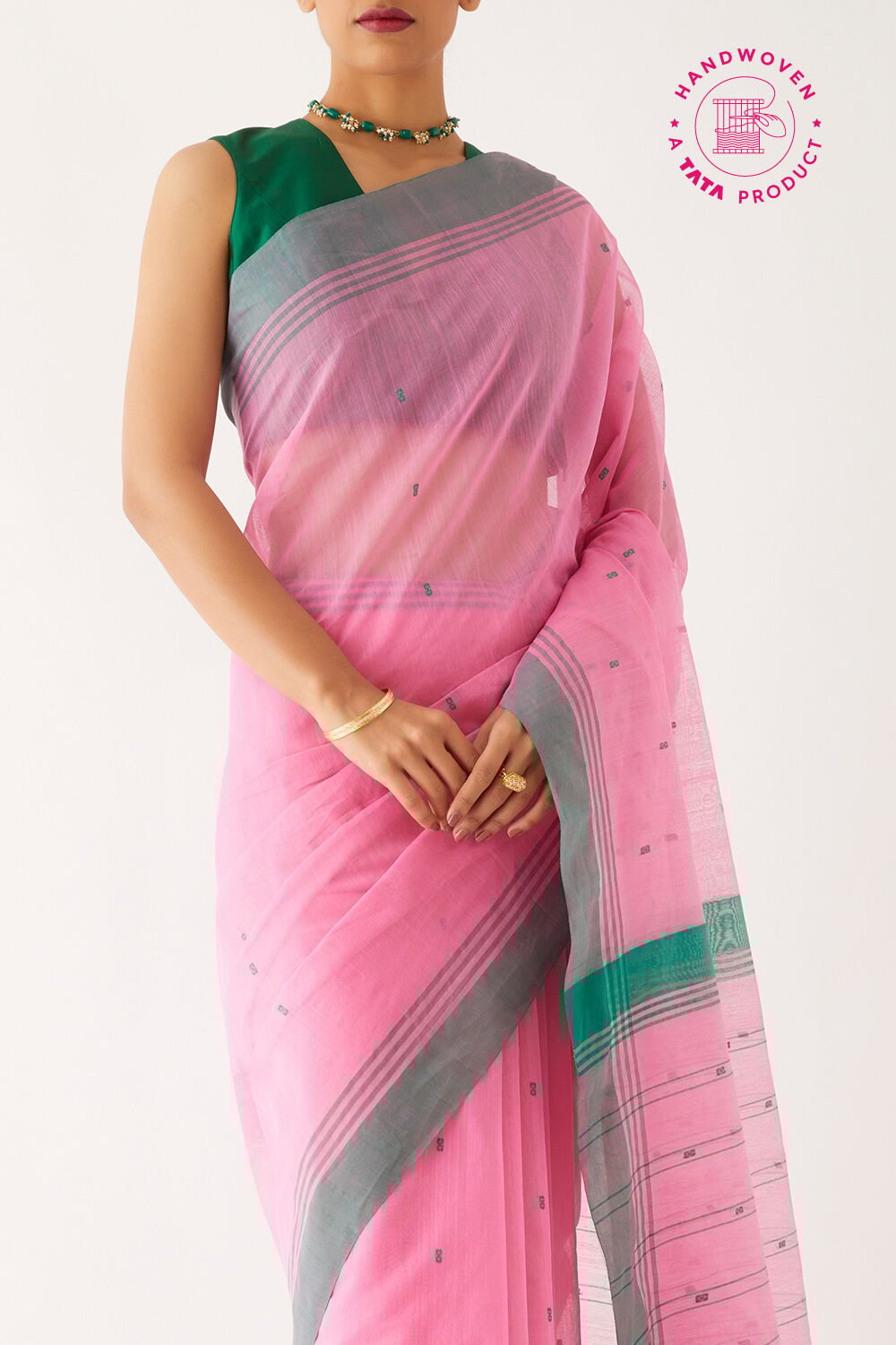 Pink Pure Silk Cotton Chanderi Saree image number null