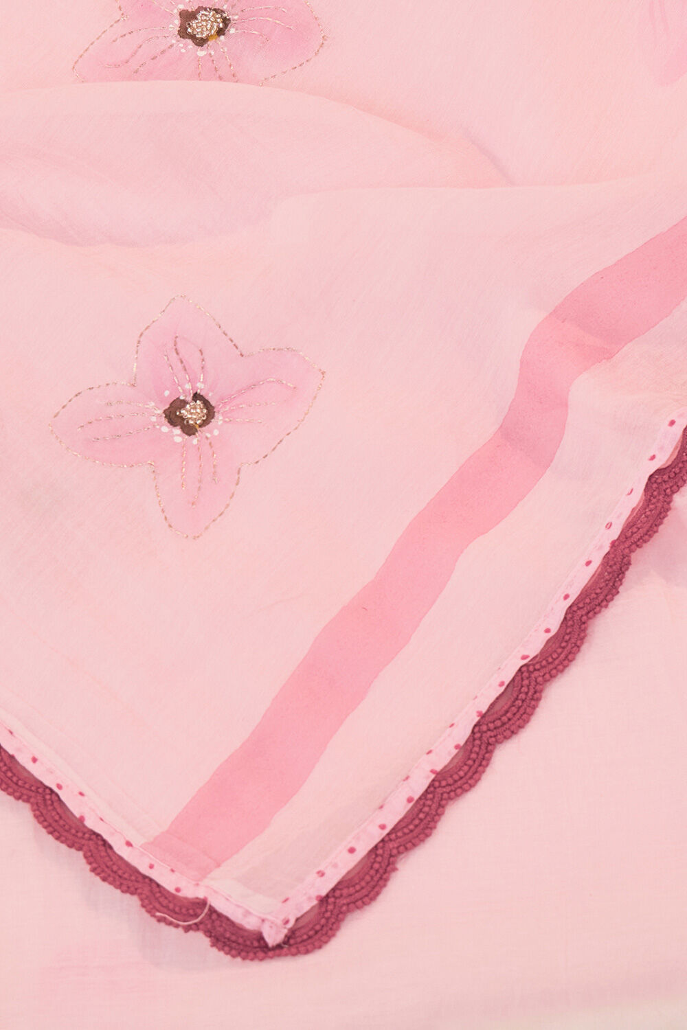 Light Pink Bengal Pure Silk Cotton Hand Painted Embroidered Saree image number null