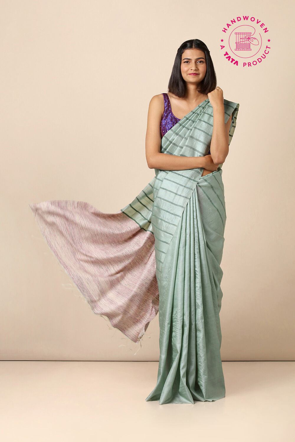 Green Pure Tussar Silk Woven Saree image number null
