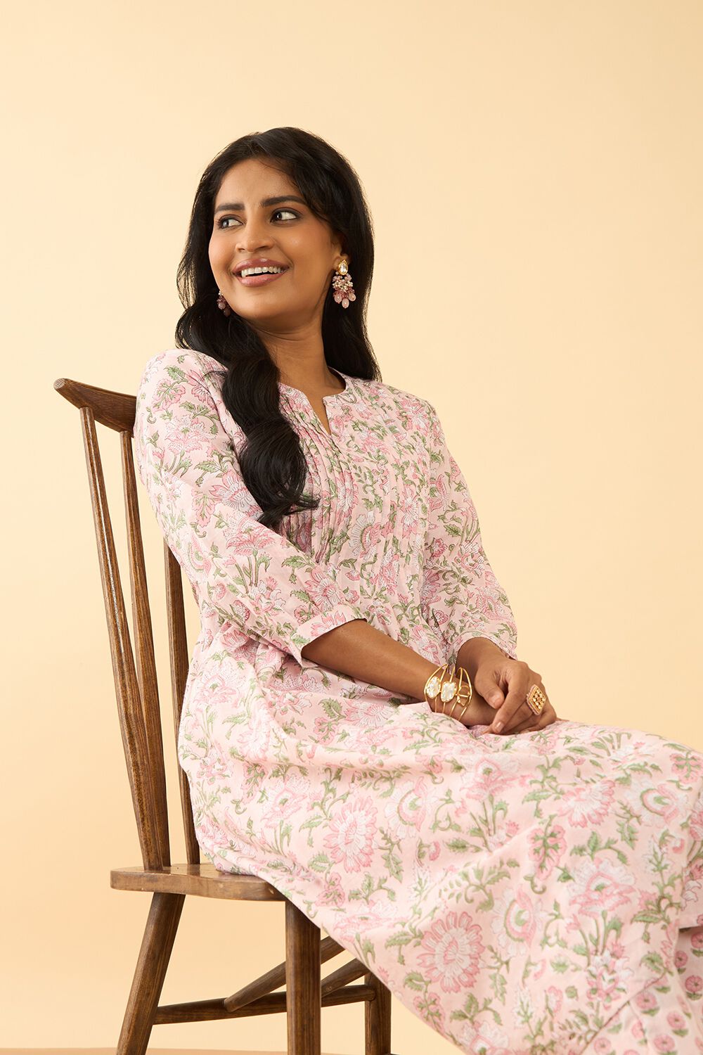 Light Pink Printed Sanganeri Pure Cotton Kurta Set image number null