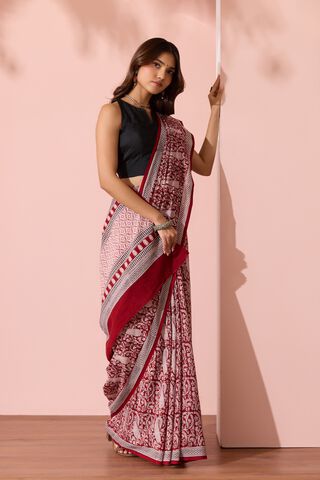 Red Bagh Block Printed Pure Cotton Saree thumbnail image number null
