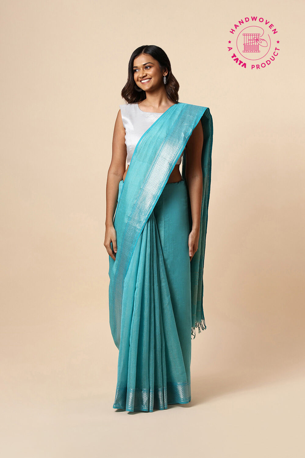 Light Blue Pure Khadi Silk Cotton Maheswari Saree image number null