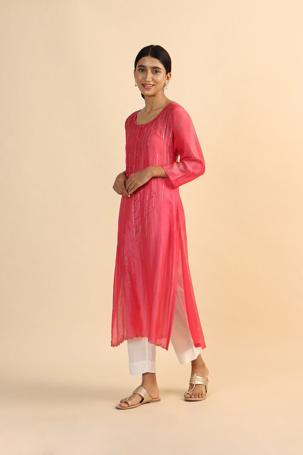 Pink Viscose Embroidered Kurta image number null