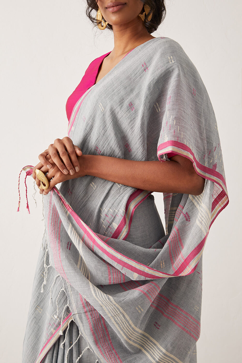 Green Pure Cotton Jamdani Saree image number null
