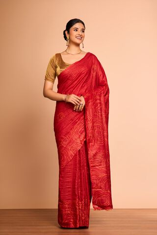 Red Batik Pure Tussar Silk Bengal Saree thumbnail image number null