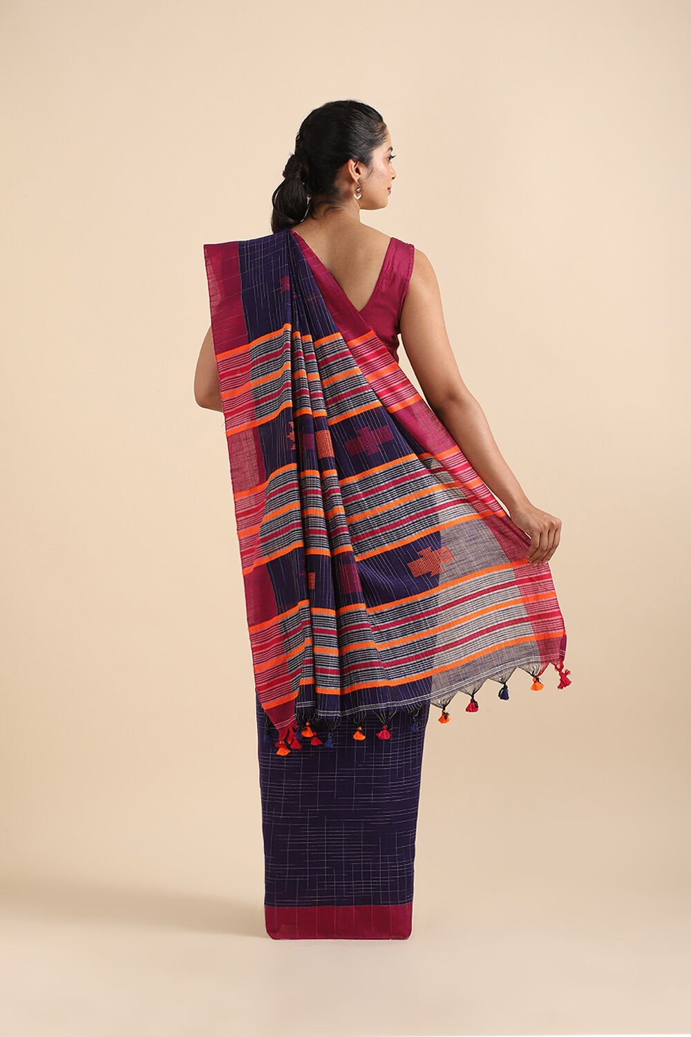 Dark Pure Blue Cotton Bengal Saree image number null