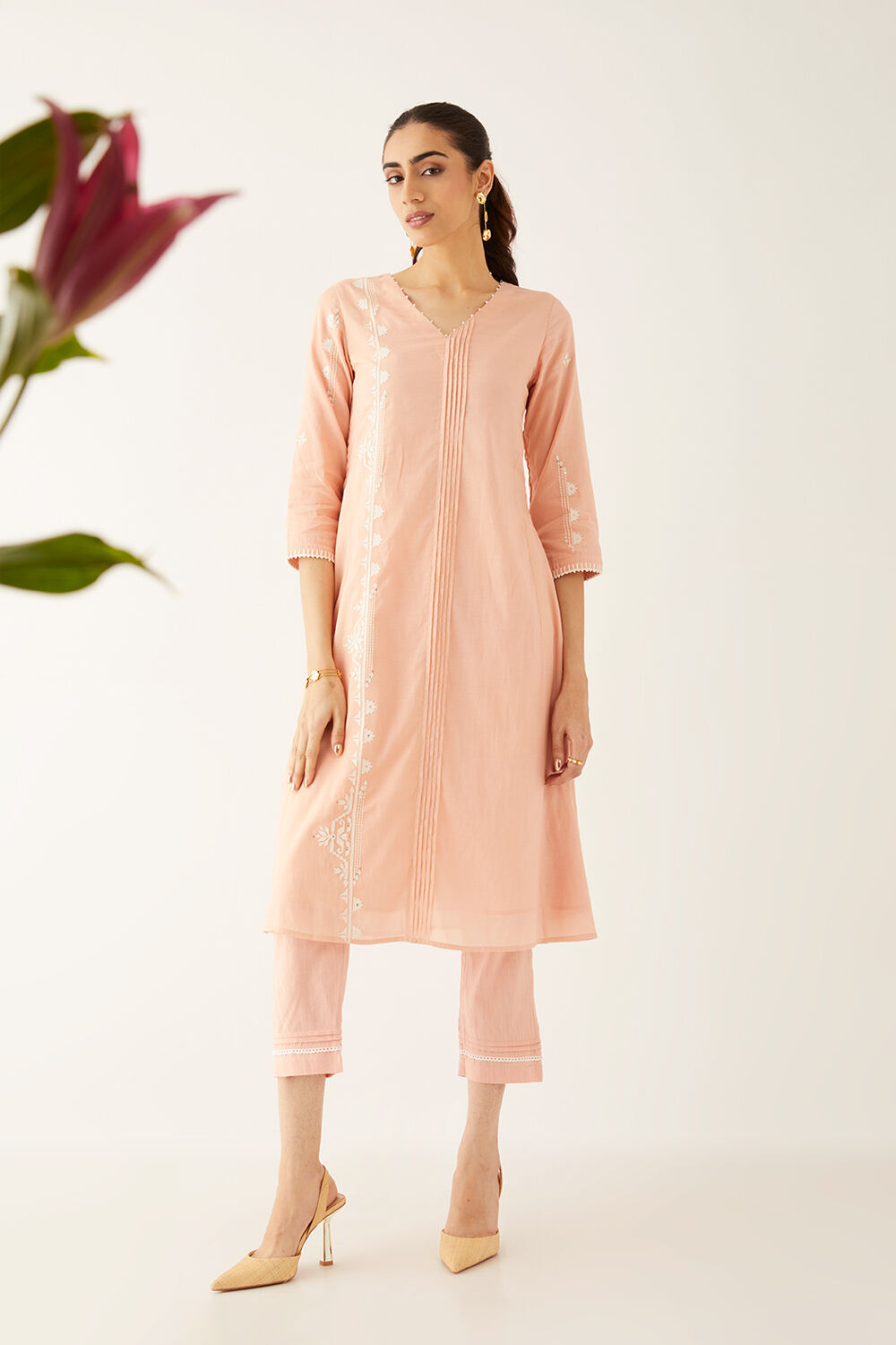 Light Pink Viscose Applique Kurta Set image number null