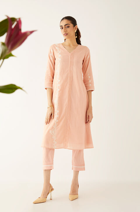 Light Pink Viscose Applique Kurta Set