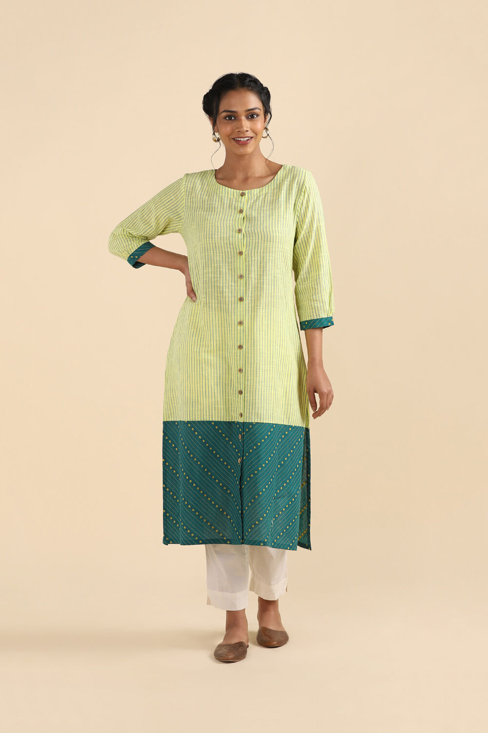 Light Yellow Cotton Woven Kurta image number null